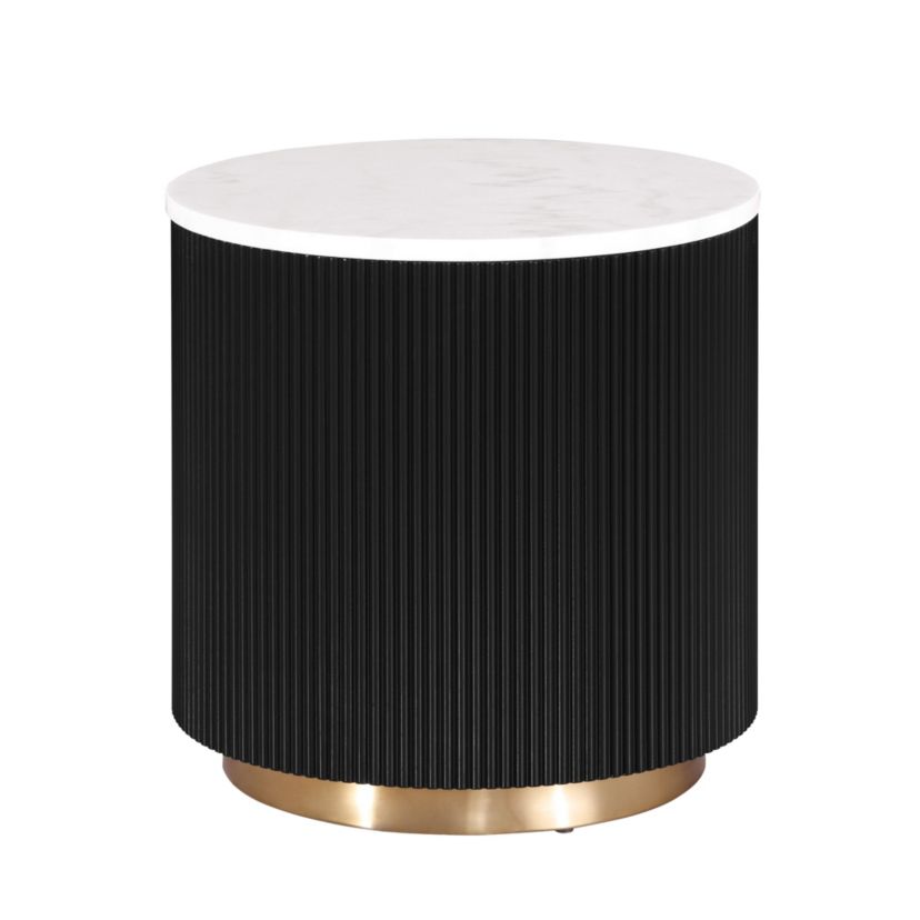Floren 19.5-inch Black and White Round Marble Top End Table