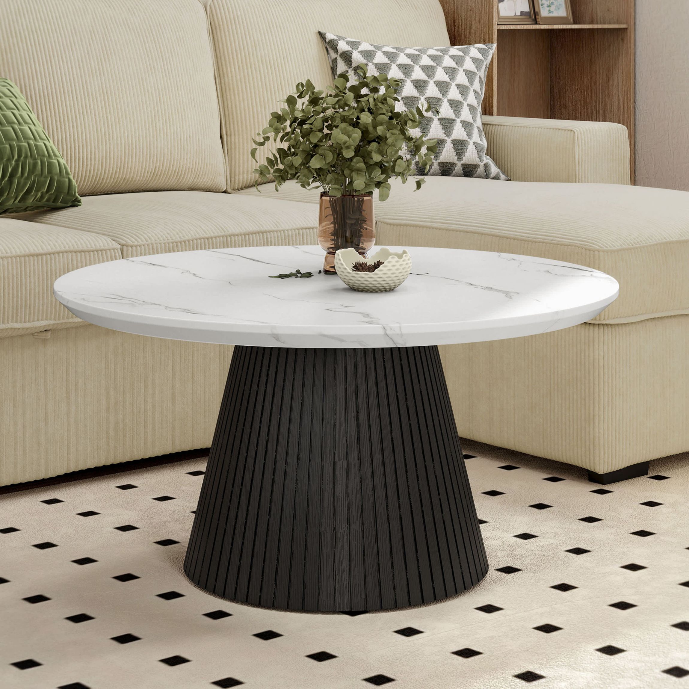 Kali Black Round Faux Marble Coffee Table