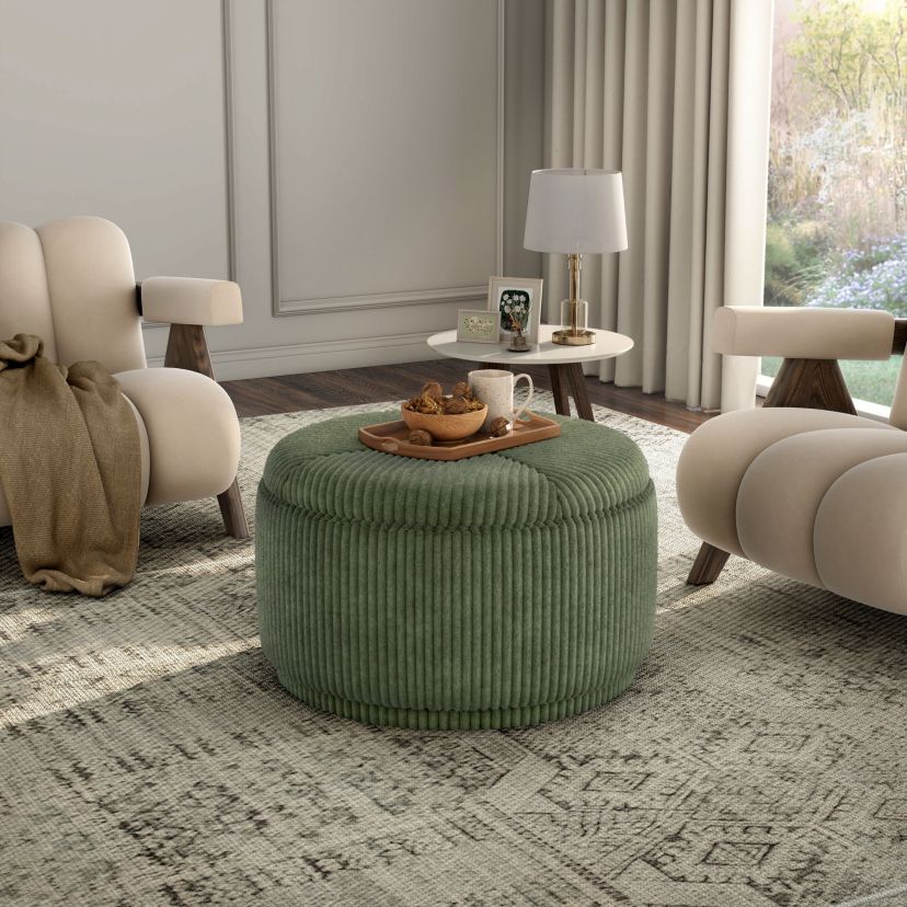 Poplar 28.5-inch Round Storage Ottoman