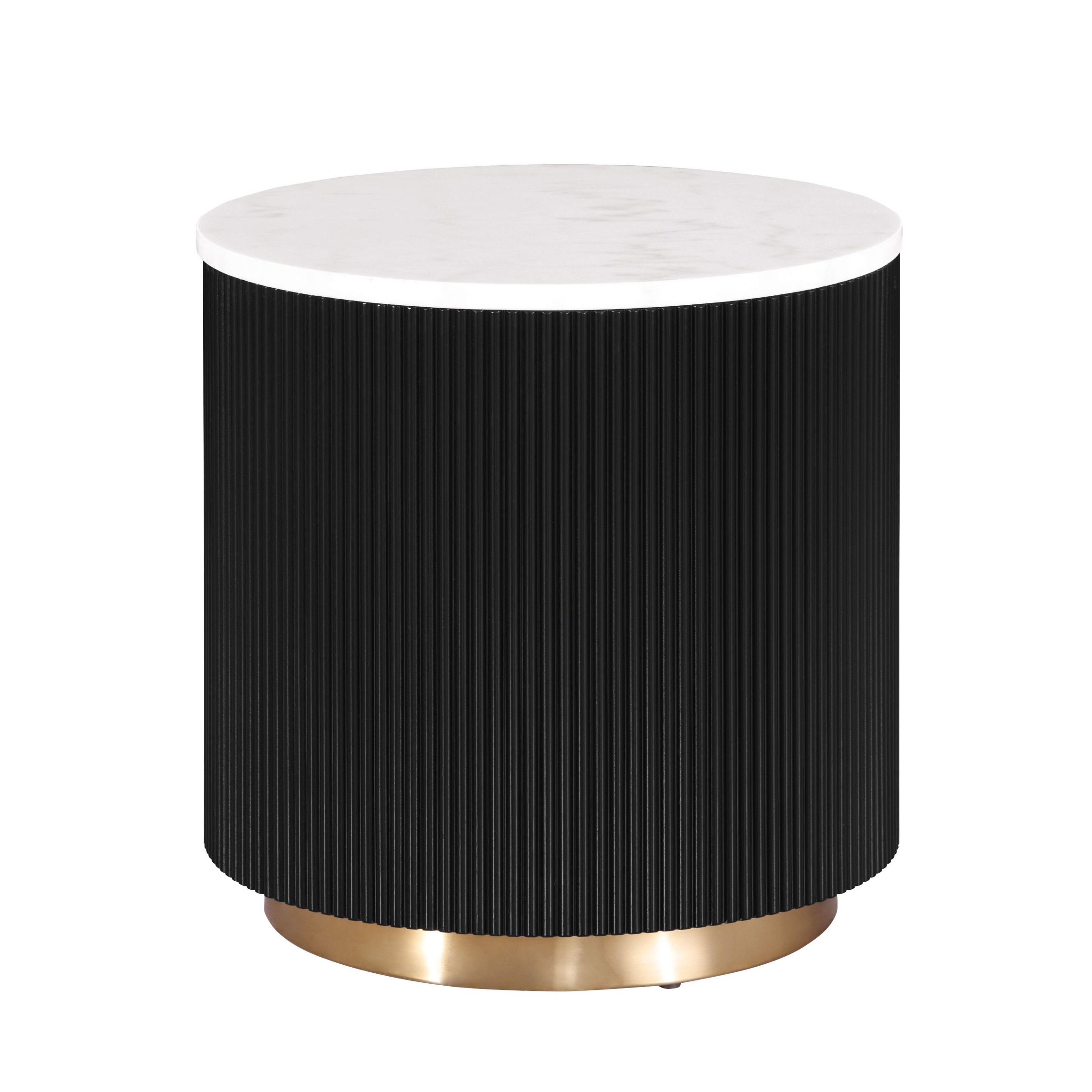 Floren 19.5-inch Black and White Round Marble Top End Table