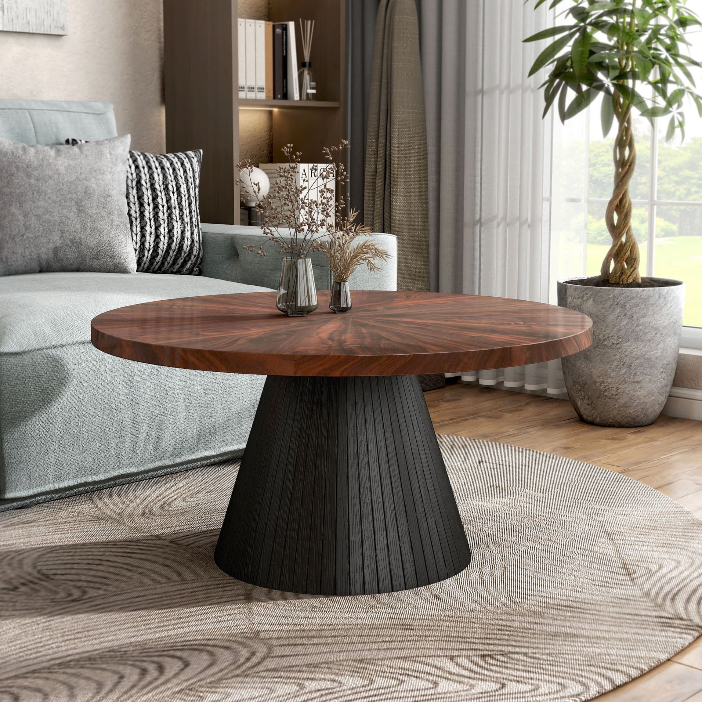 Furniture of America Rhode 36-Inch Black Round Wood Top Coffee Table | Belk