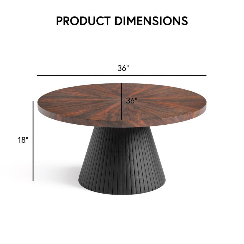 Rhode 36-Inch Black Round Wood Top Coffee Table
