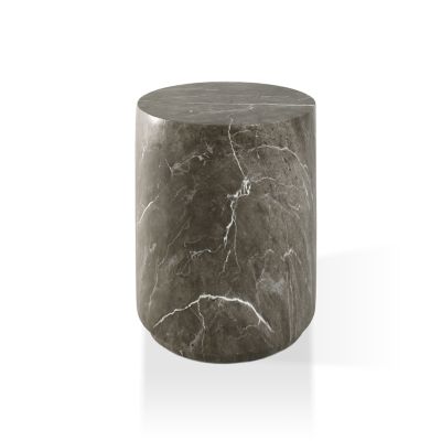 Furniture of America Aem 14-Inch Round Natural Stone Drum Side Table, Dark Brown