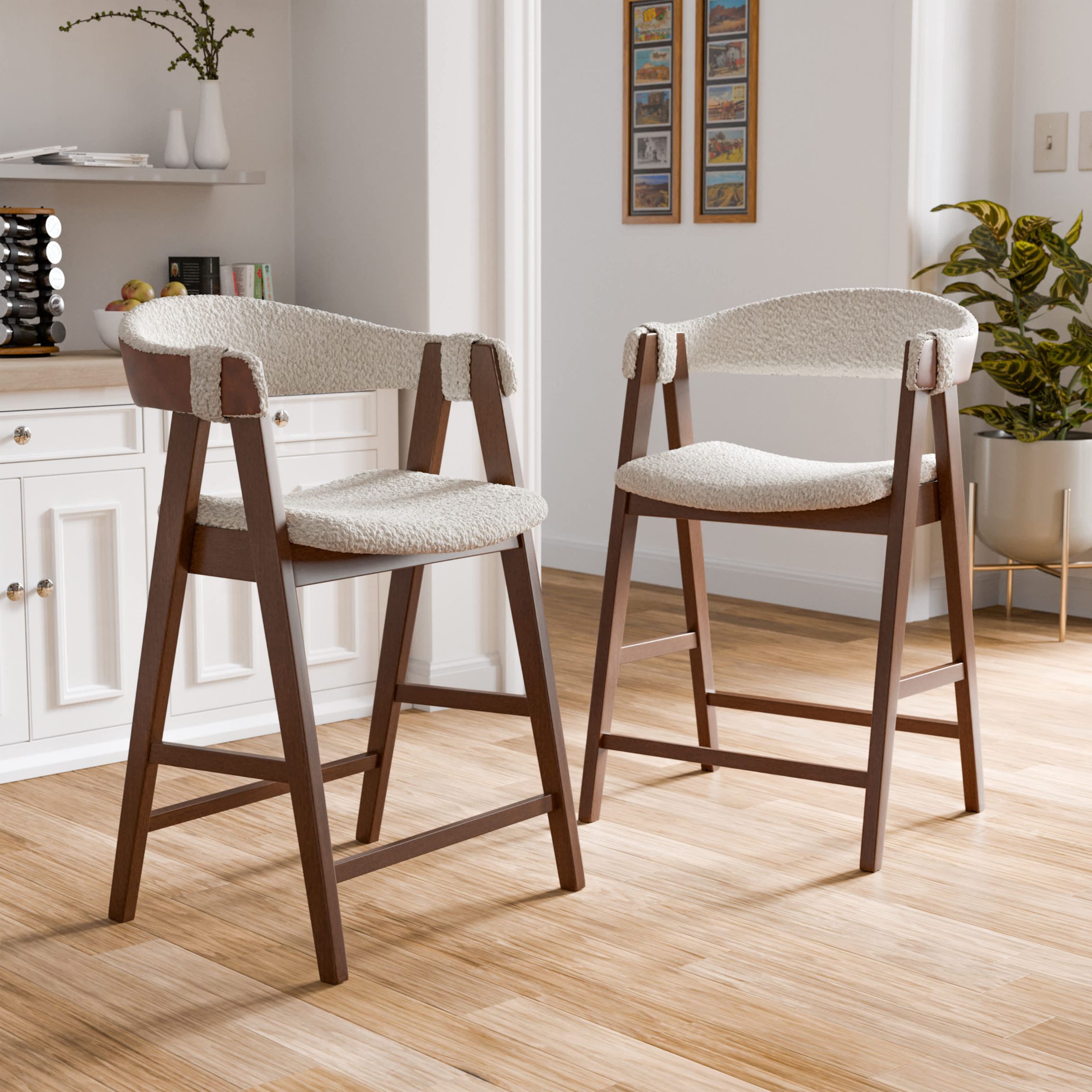 Loam 2PC Walnut Counter Height Dining Chair with Faux Leather Accents