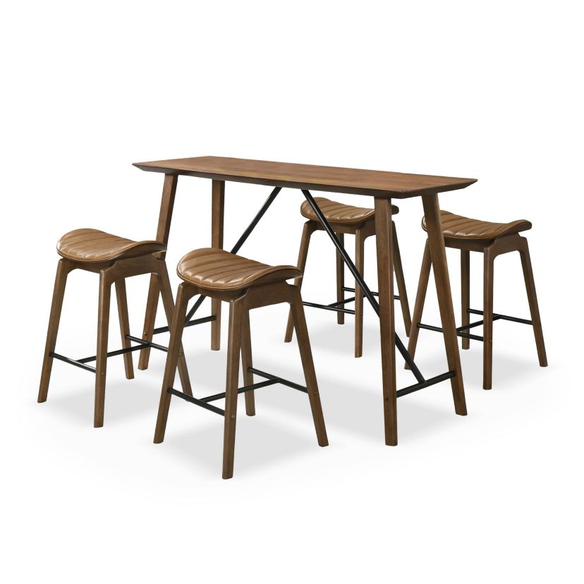Jerrin 5PC Walnut Counter Height Dining Table Set