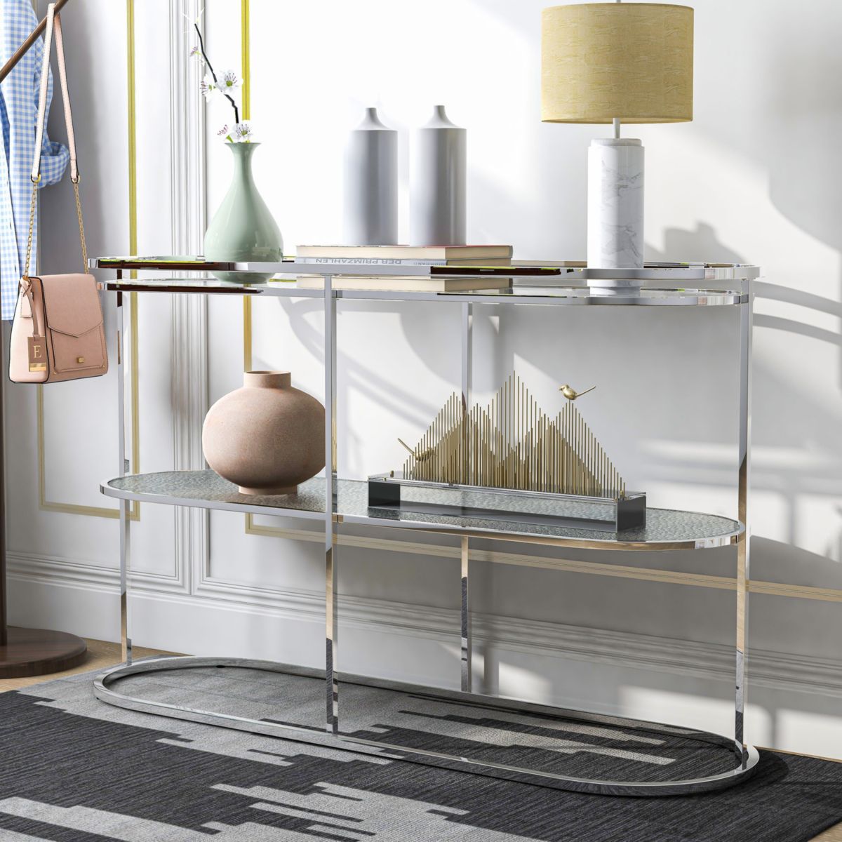Reum 48-inch Console Table with Glass Shelves