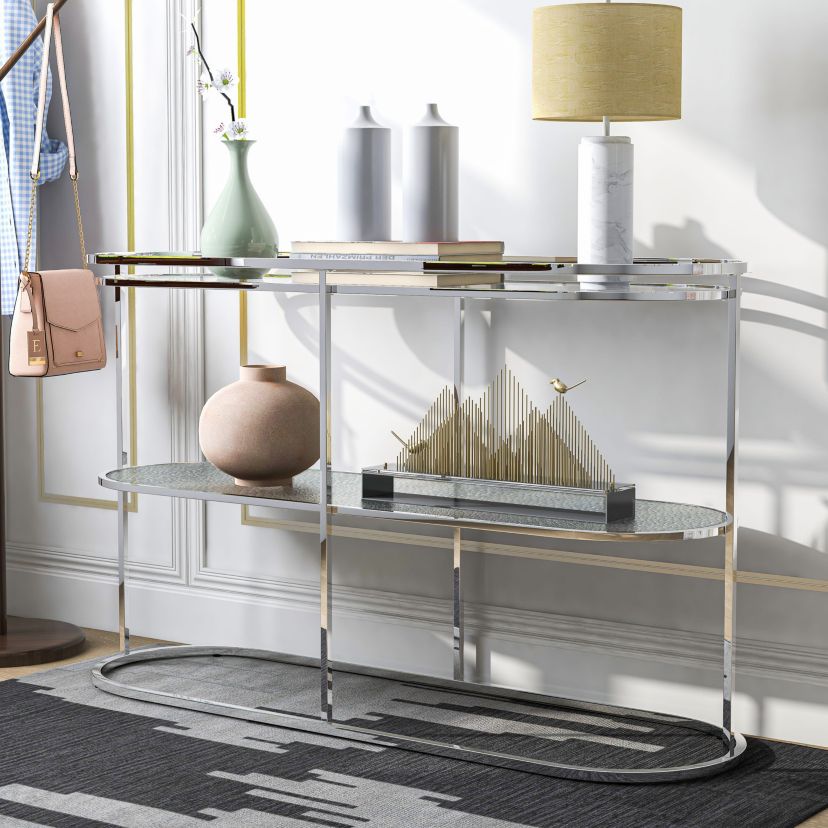Reum 48-inch Console Table with Glass Shelves