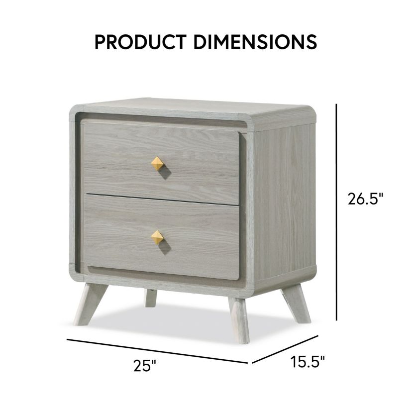 Mesa 25-Inch 2-Drawer Gray Nightstand