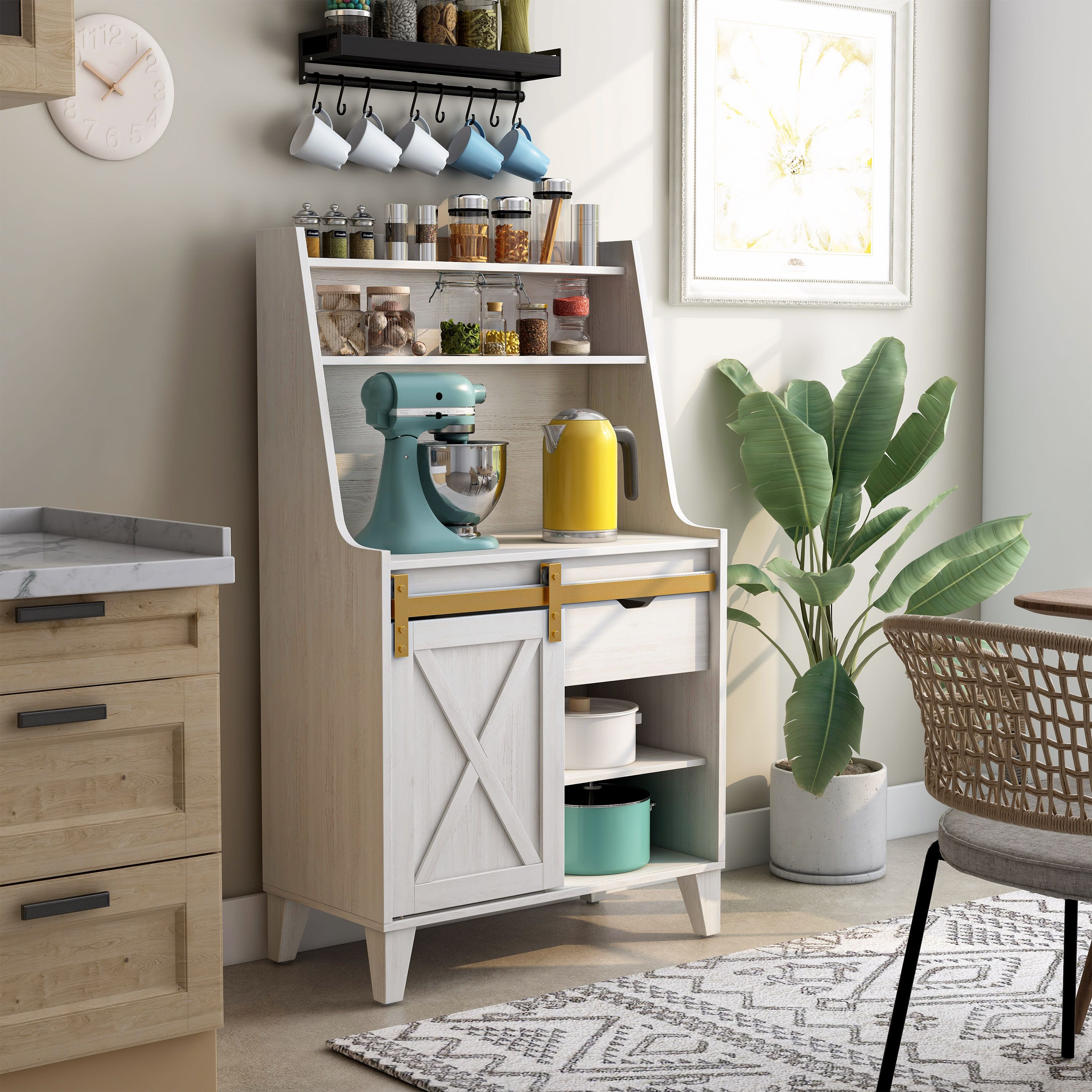 Eregon Bakers Rack with Sliding Cabinet Door