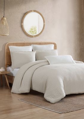 Aqua Gray Waffle Knit Comforter 3-Piece Set