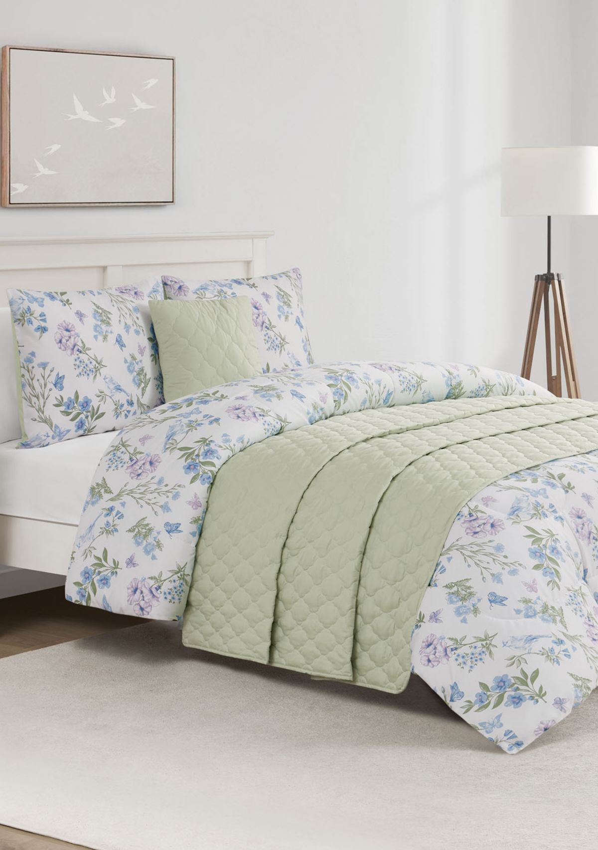 Bird Garden 5 Piece Comforter and Quilt Set