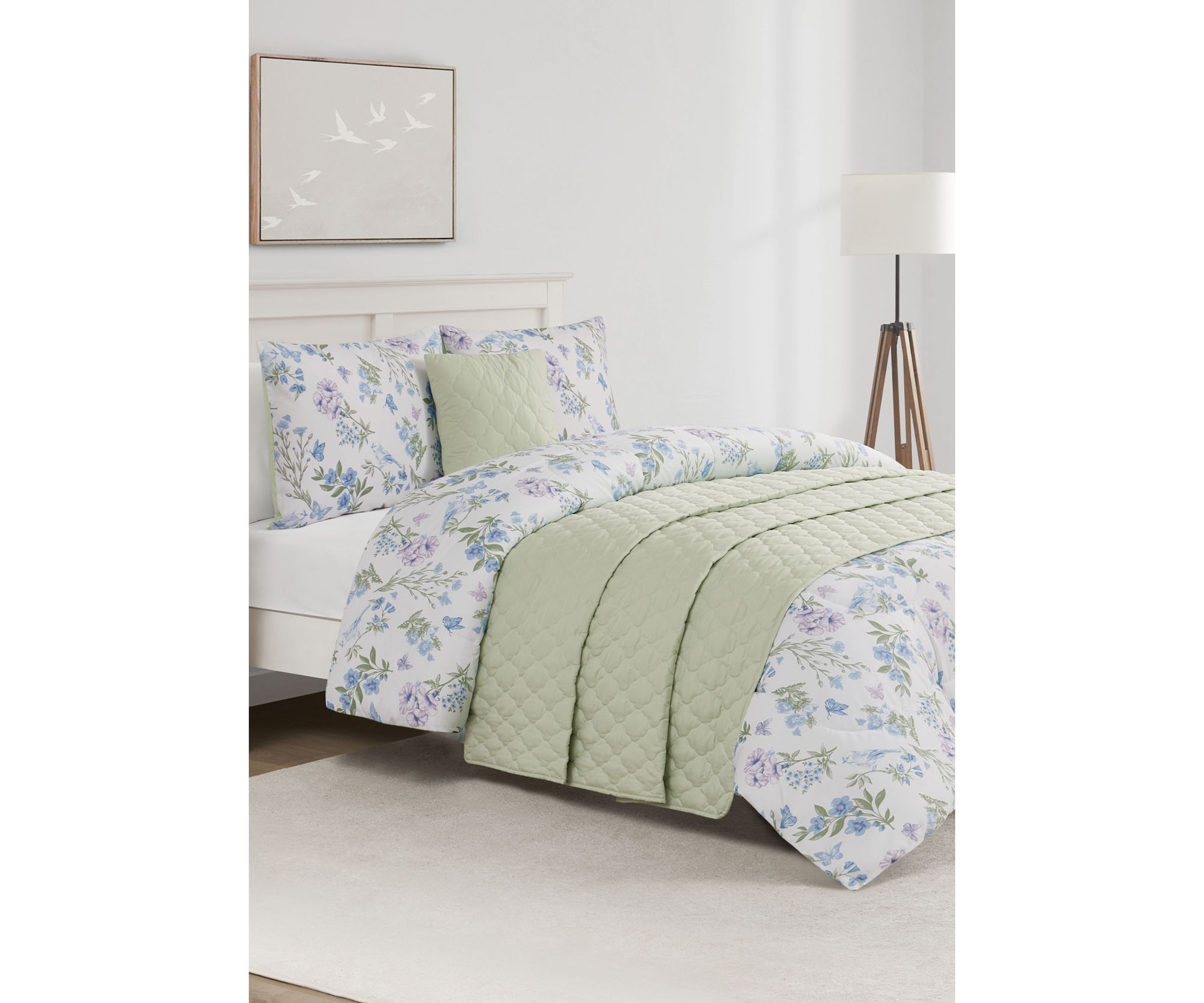 Bird Garden 5 Piece Comforter and Quilt Set
