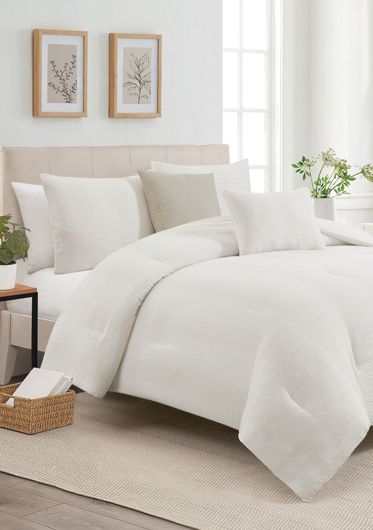 Waffle Ave 5 Piece White Comforter Set
