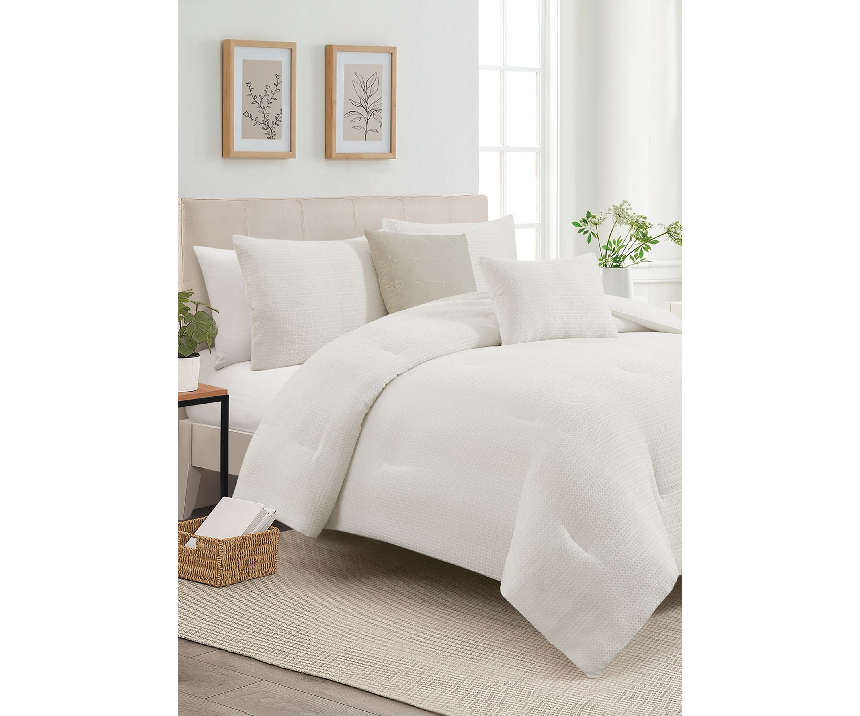 Waffle Ave 5 Piece White Comforter Set