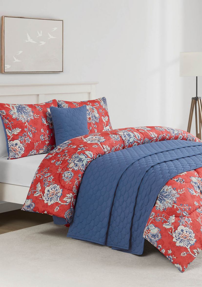 Zinnia Blue 5-Piece Comforter and Quilt Set