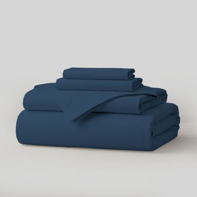 Color Sense 1200 Thread Count Cotton Blend Sateen Sheet Set, 4-Piece, Navy Blue, Full