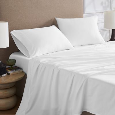 Color Sense Brushed Percale Cotton Blend 4-Piece Sheet Set, White, Queen