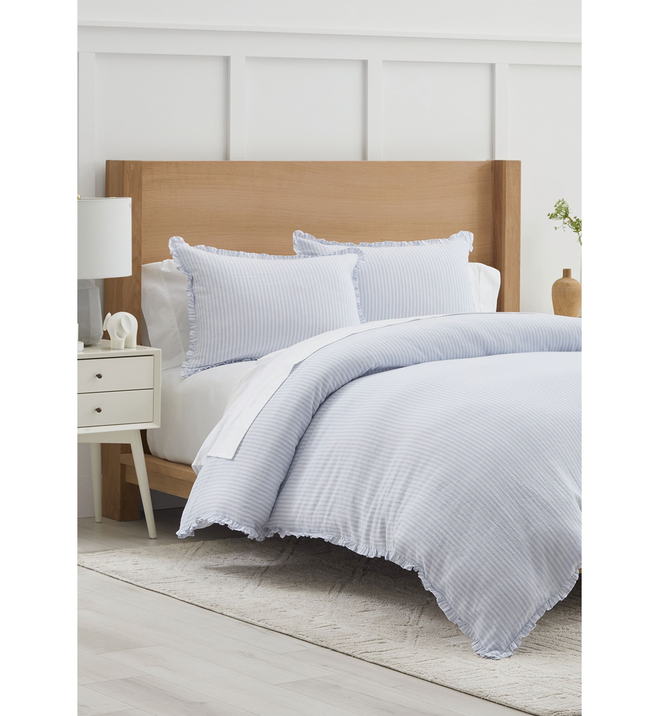 Blue Ruffle Trim Stripe Comforter