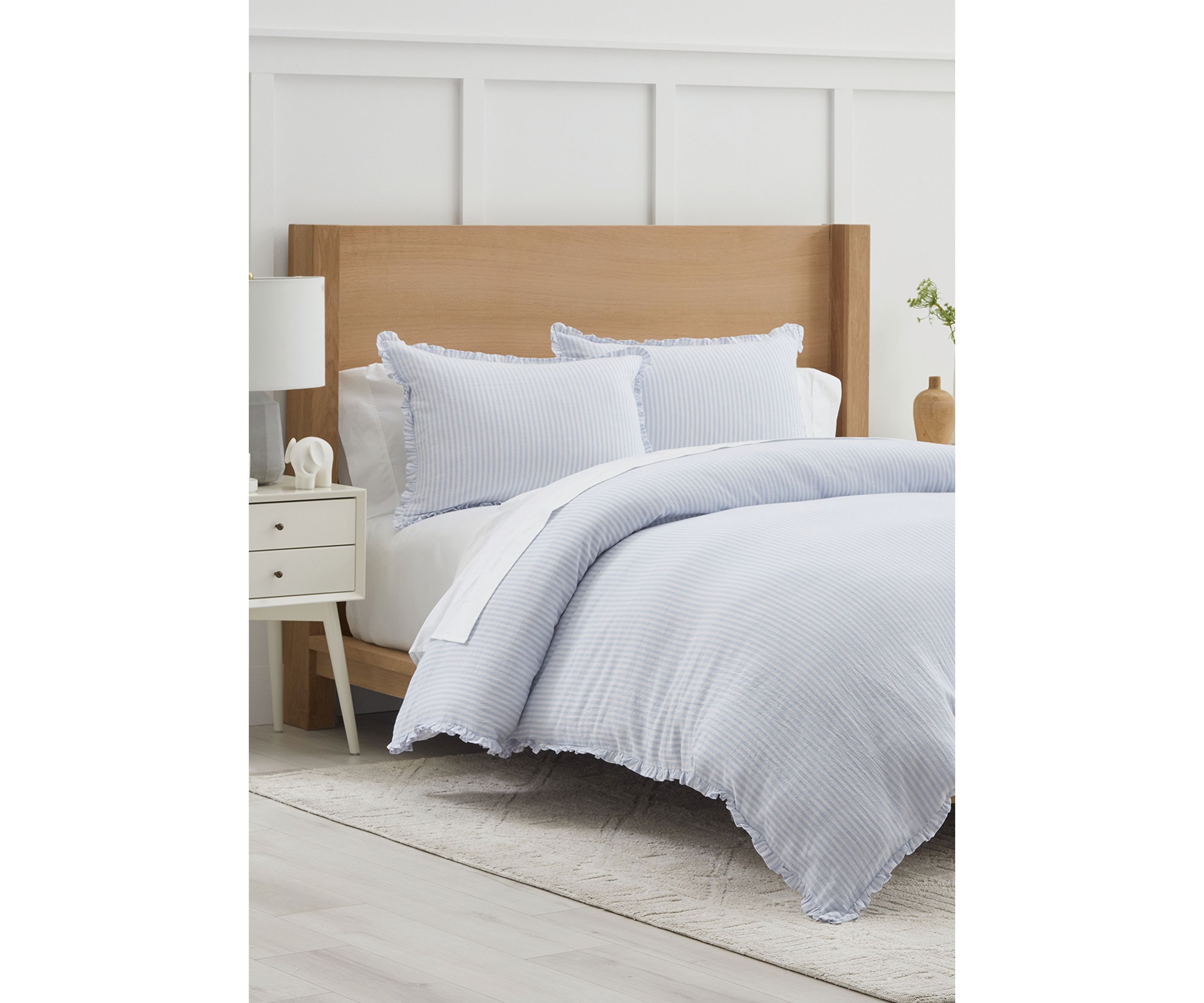Blue Ruffle Trim Stripe Comforter