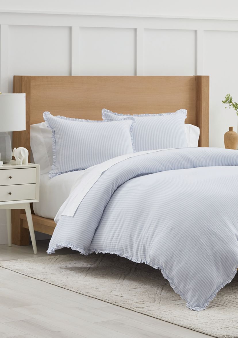 Blue Ruffle Trim Stripe Comforter