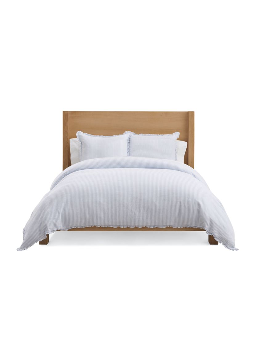 Blue Ruffle Trim Stripe Comforter