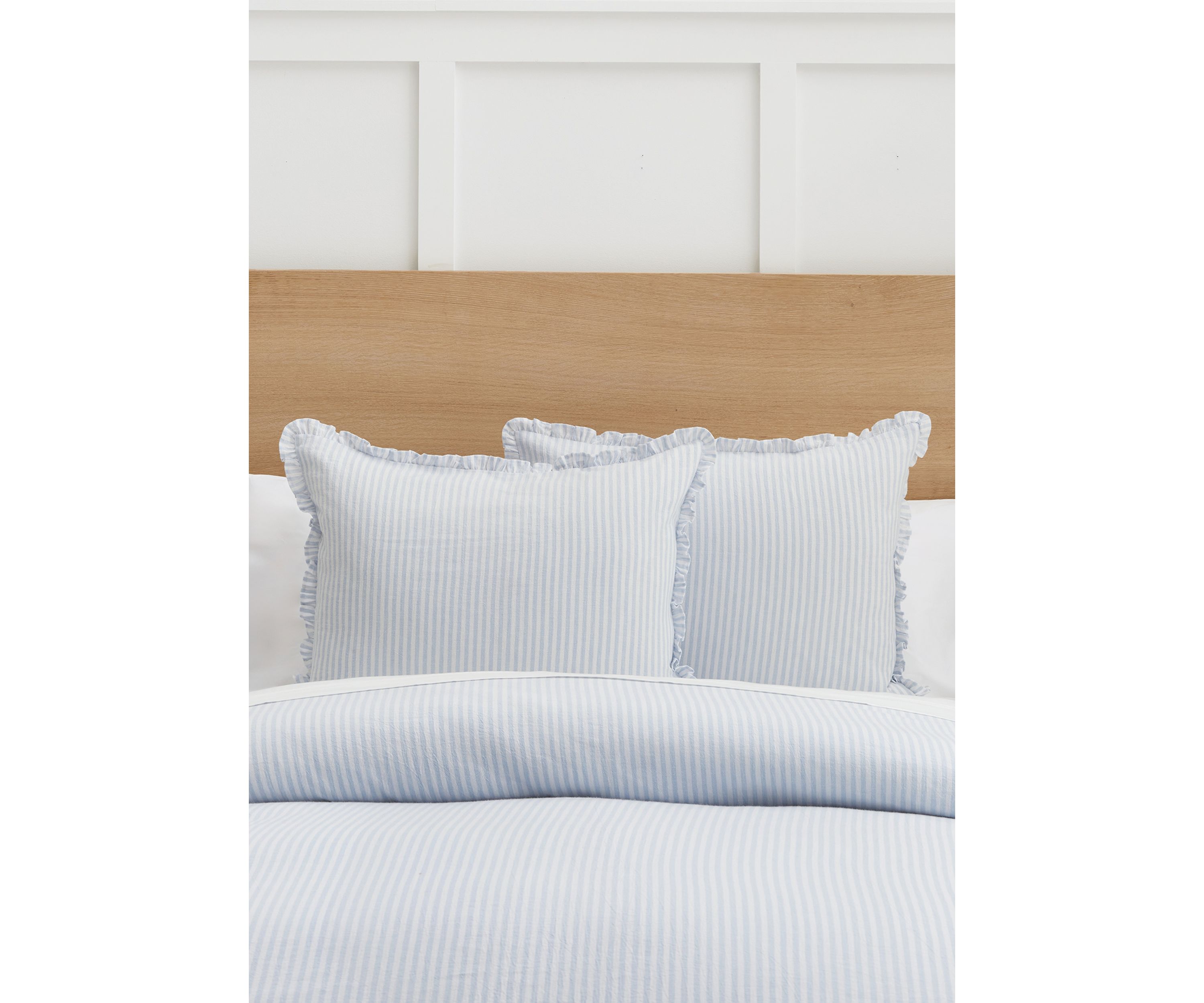 Blue Ruffle Trim Stripe Comforter
