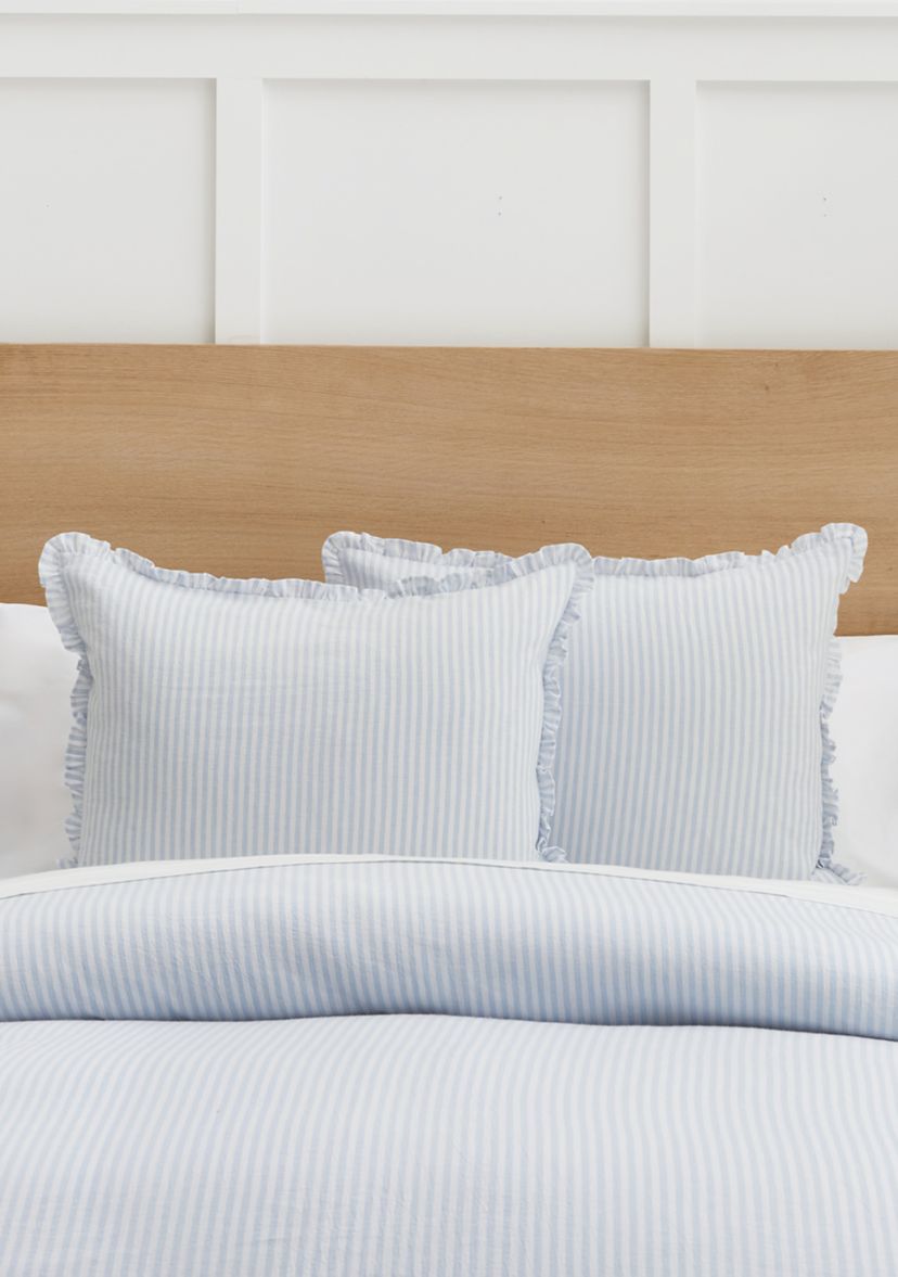 Blue Ruffle Trim Stripe Comforter