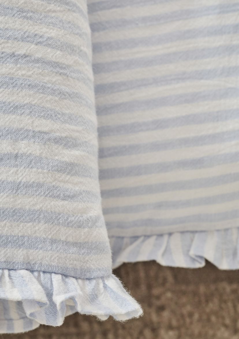 Blue Ruffle Trim Stripe Comforter