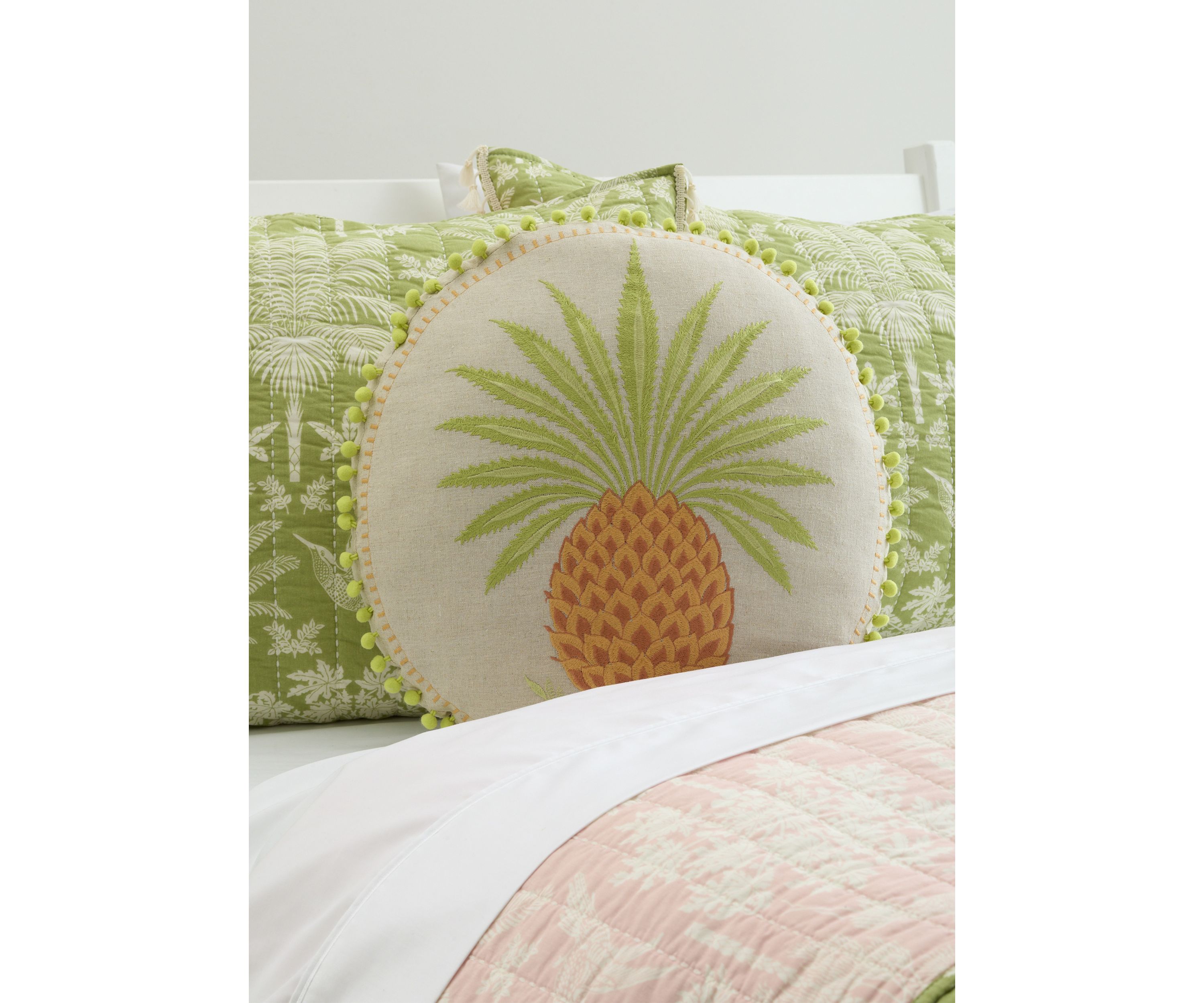 Queenie Pineapple Round Embroidered Decorative Pillow