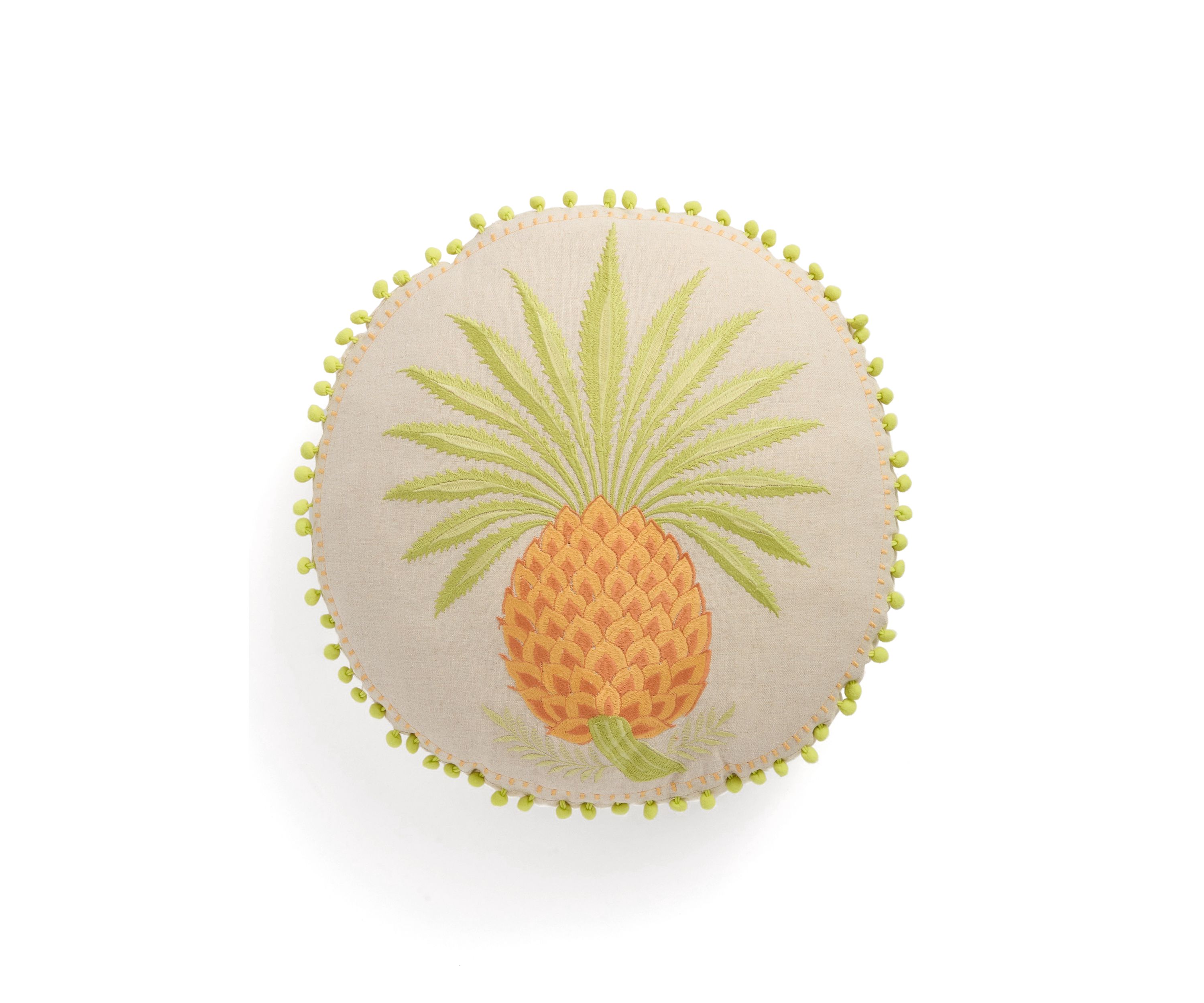 Queenie Pineapple Round Embroidered Decorative Pillow