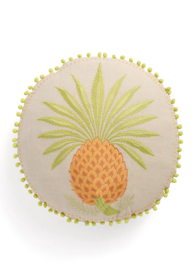 Queenie Pineapple Round Embroidered Decorative Pillow