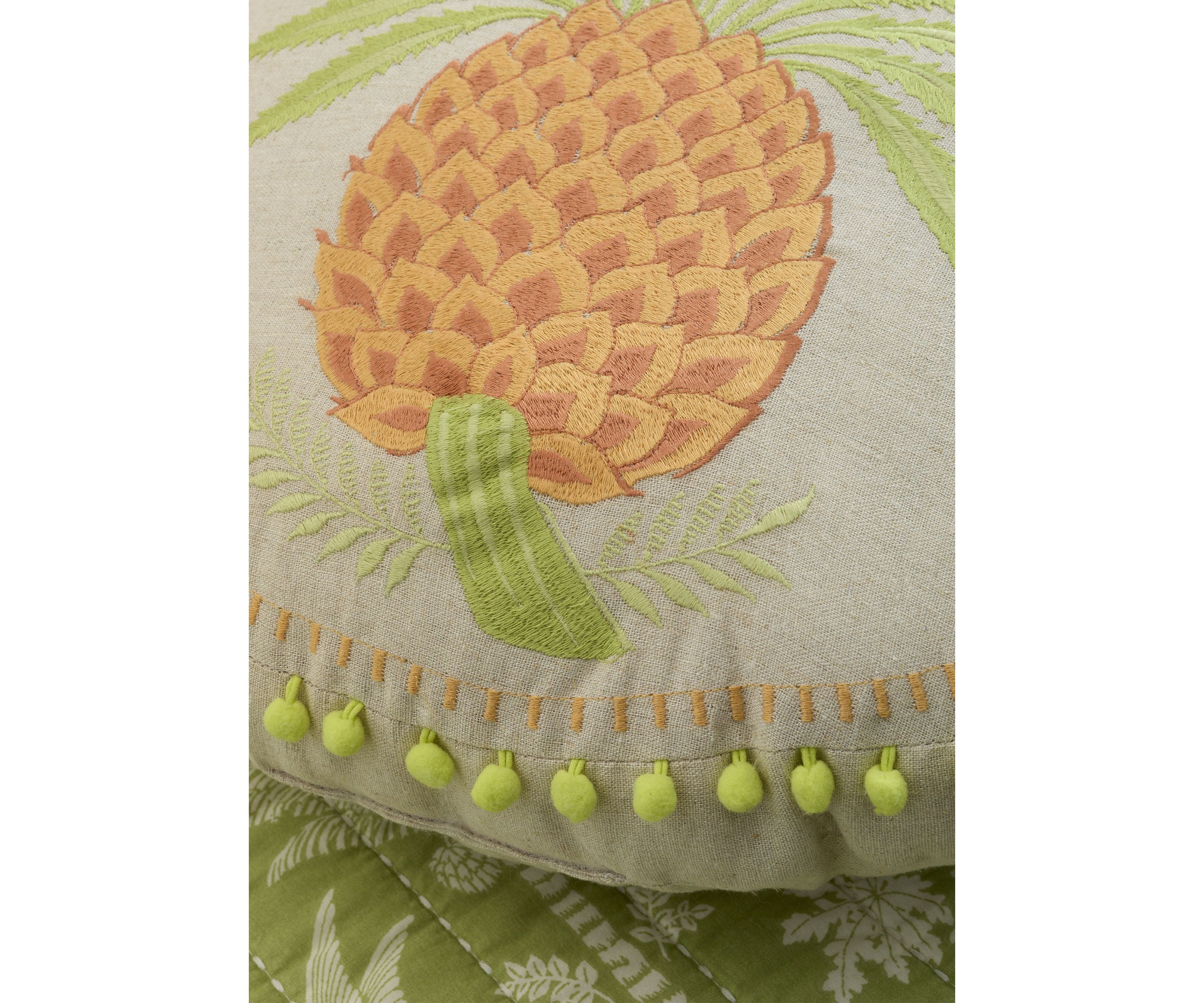 Queenie Pineapple Round Embroidered Decorative Pillow