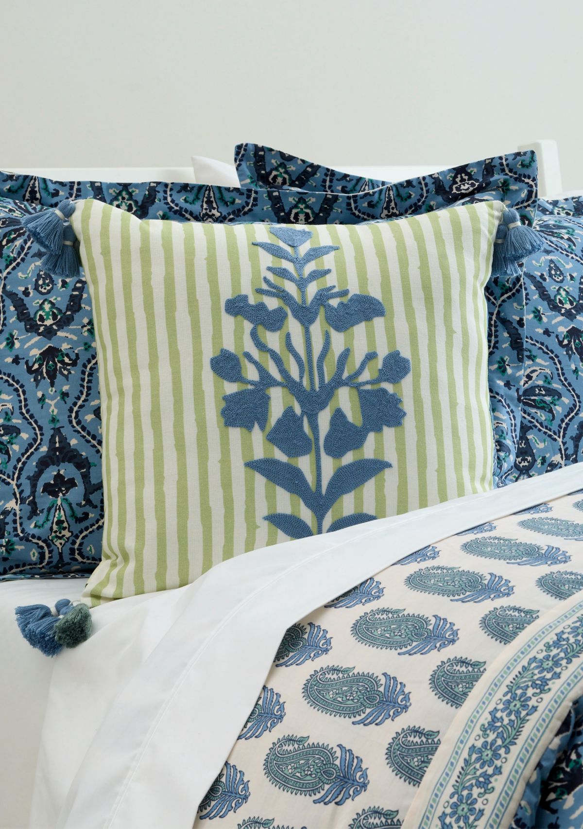 Hamilton Crewel Embroidered Square Decorative Pillow