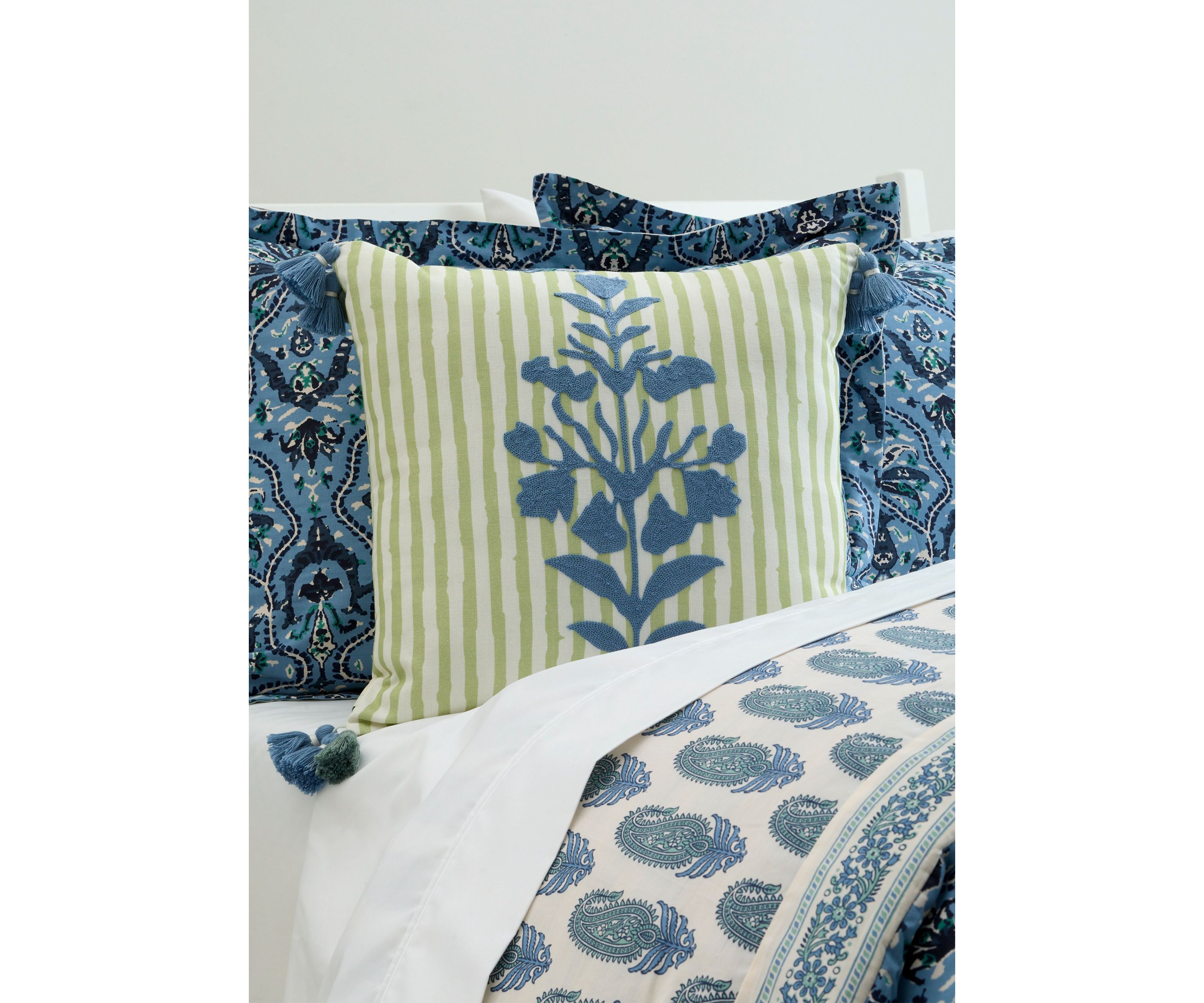 Hamilton Crewel Embroidered Square Decorative Pillow