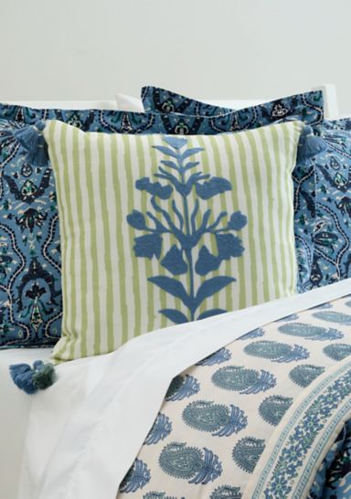 Hamilton Crewel Embroidered Square Decorative Pillow