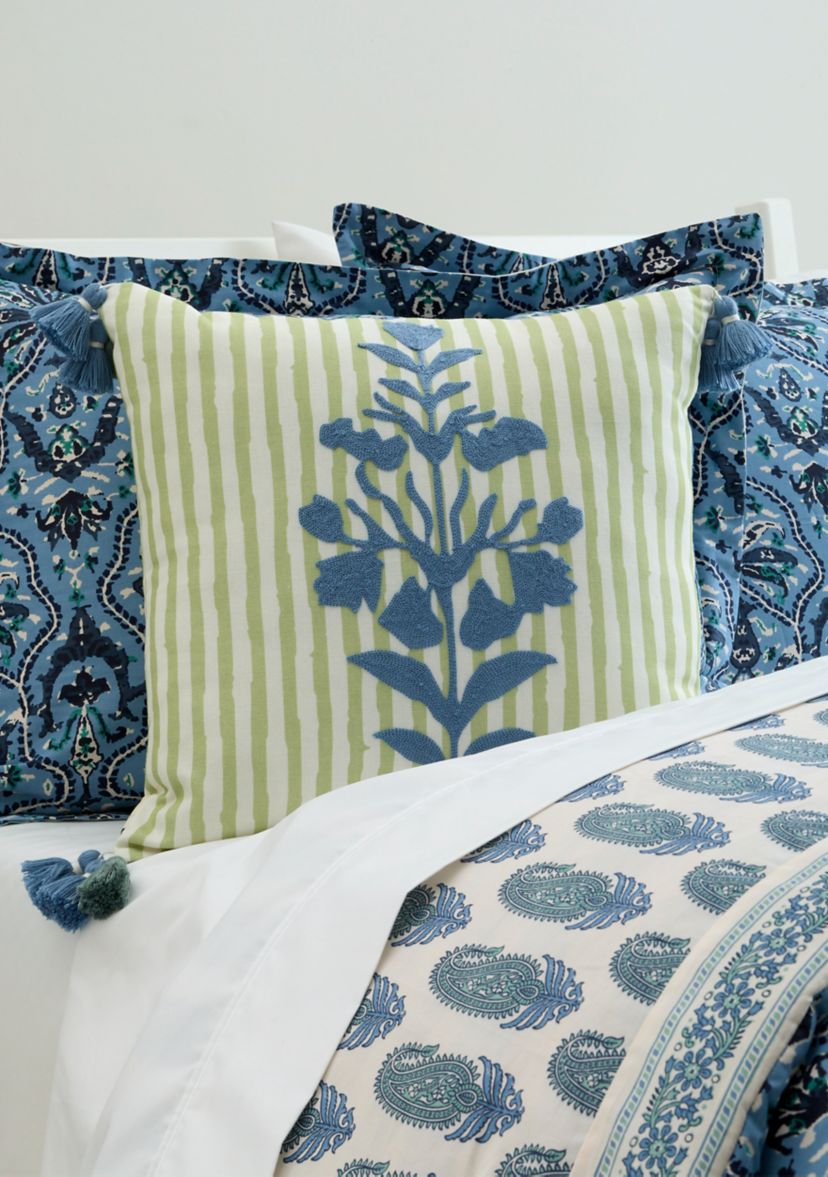 Hamilton Crewel Embroidered Square Decorative Pillow