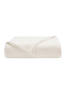 Kenneth Cole New York Essentials Waffle Grid Cotton Blanket, White, Twin
