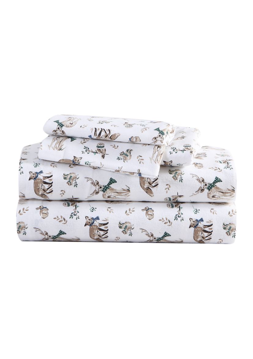 Woodland Friends 4-Piece Cotton Flannel Sheet Set