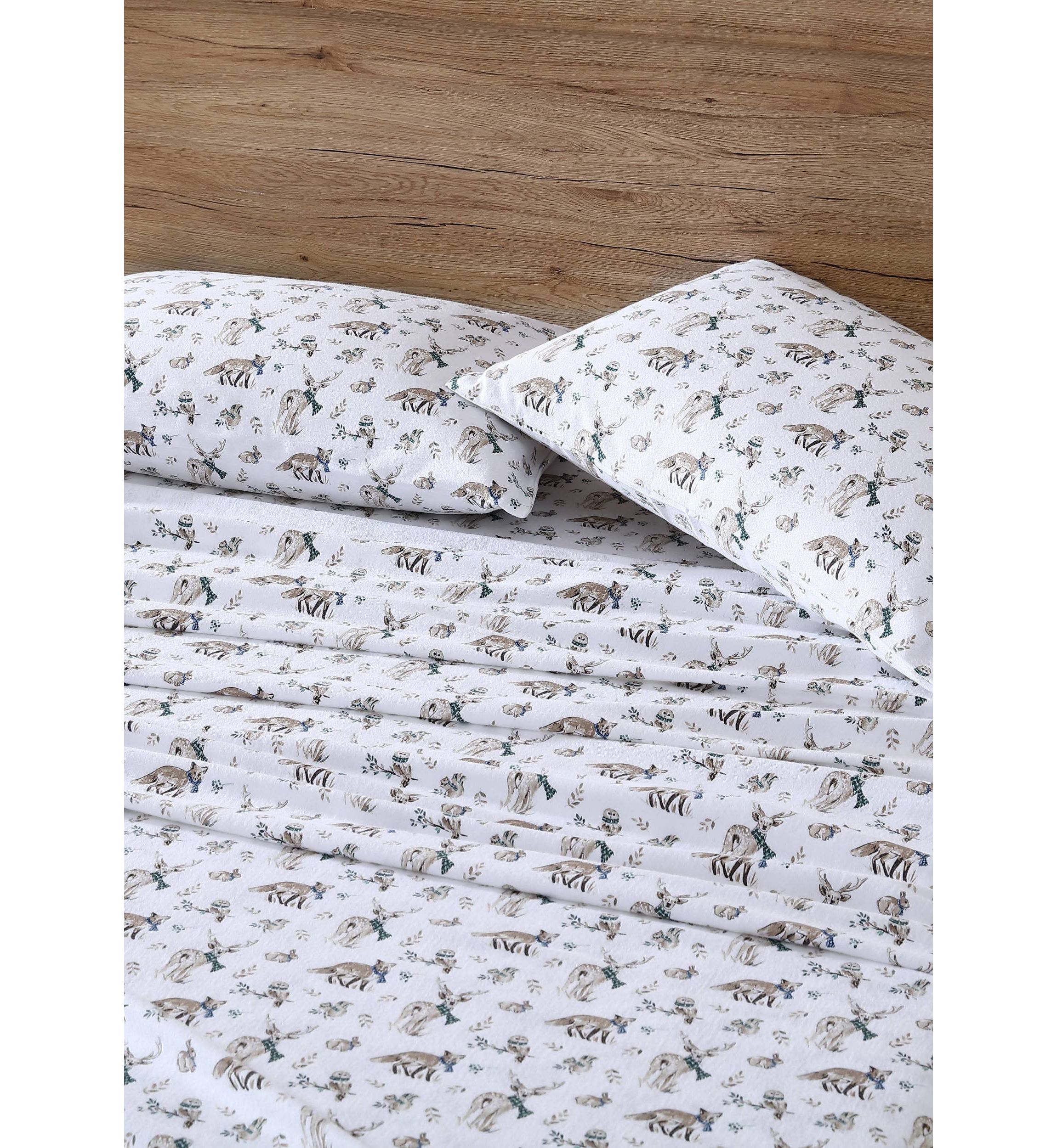 Woodland Friends 4-Piece Cotton Flannel Sheet Set