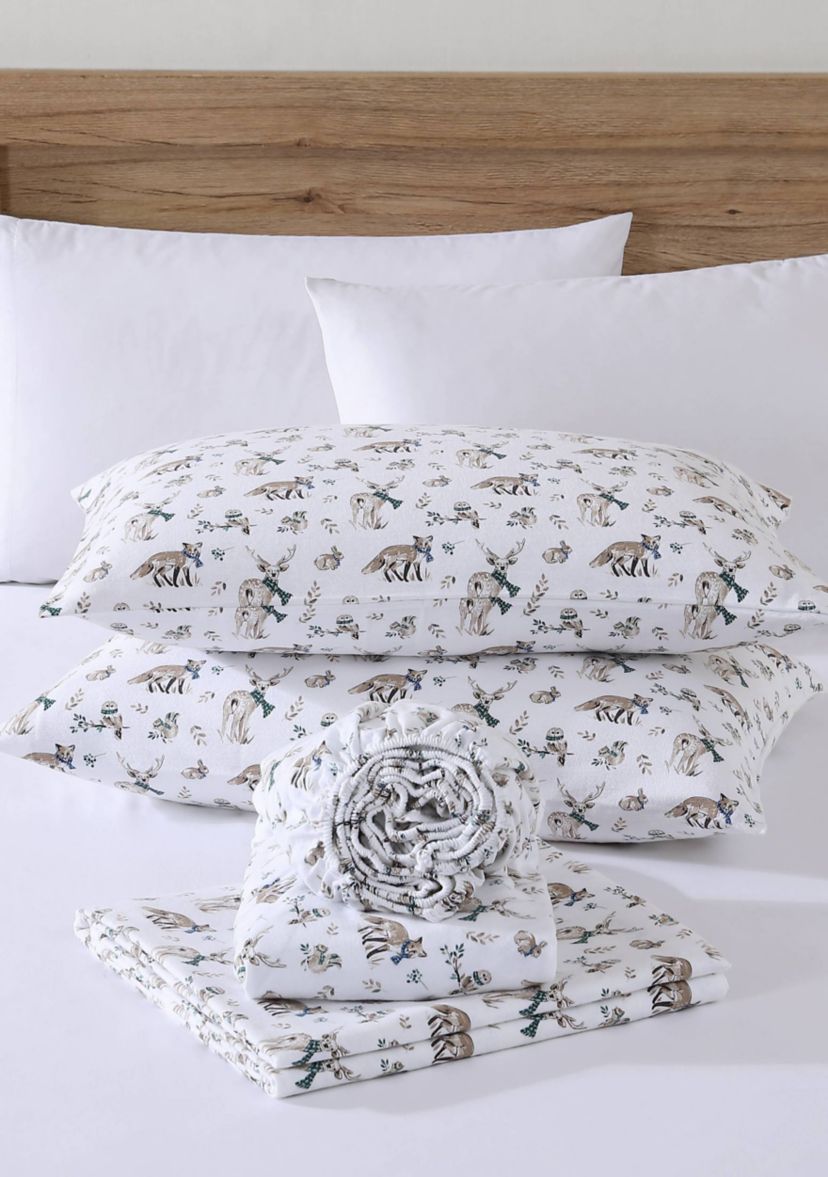 Woodland Friends 4-Piece Cotton Flannel Sheet Set