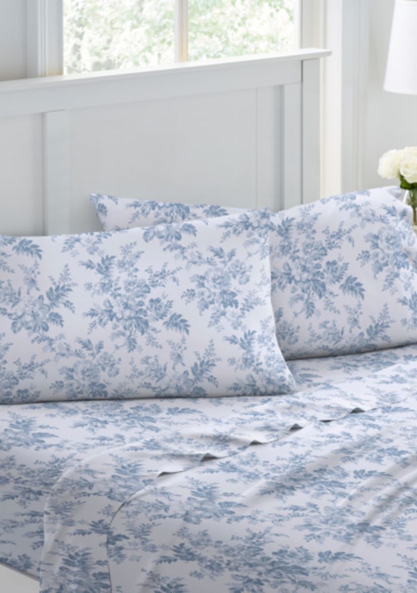 Vanessa Flannel 4-Piece Floral Cotton Sheet Set