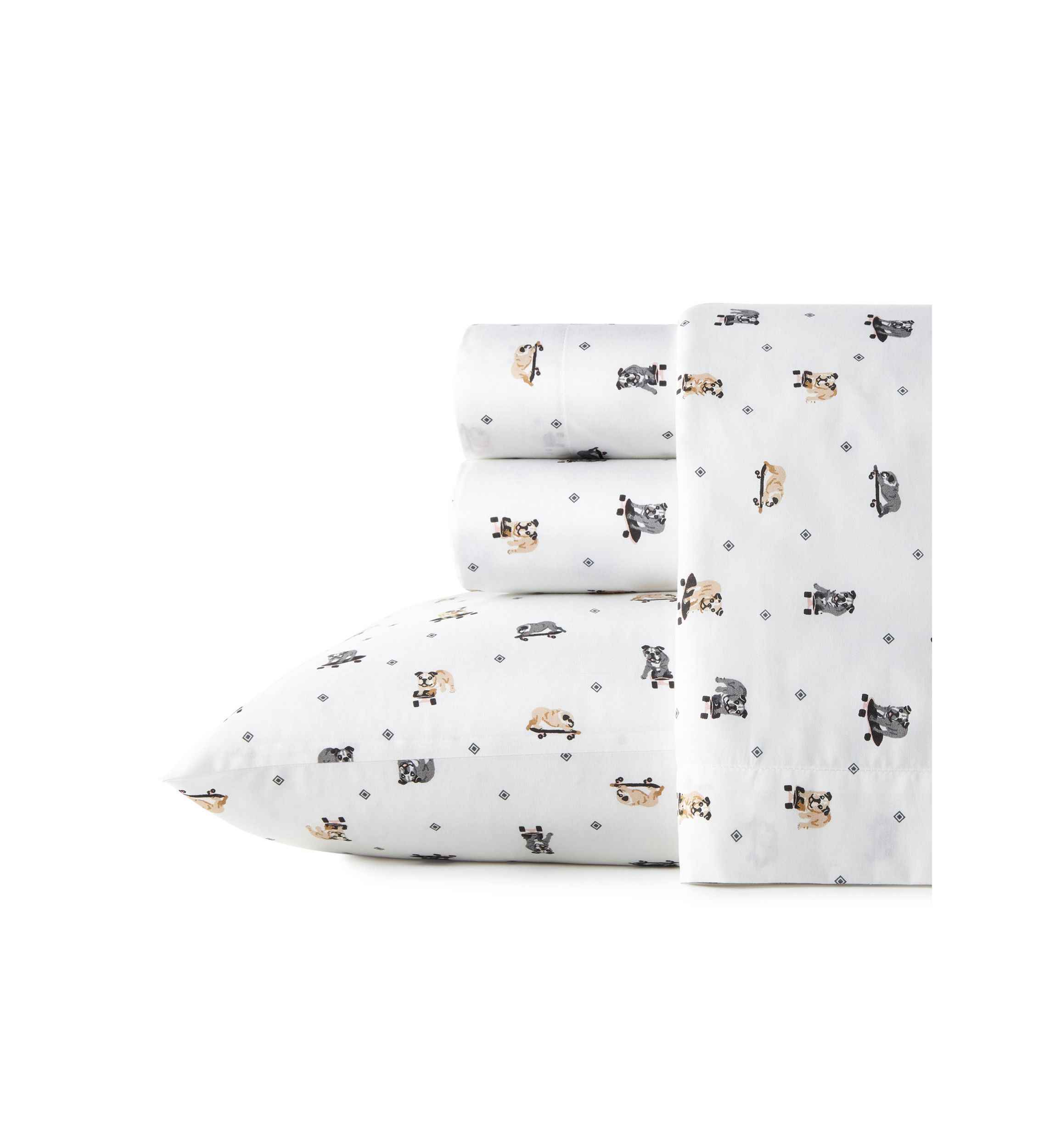 Skateboarding Bulldogs Cotton Sheet Set