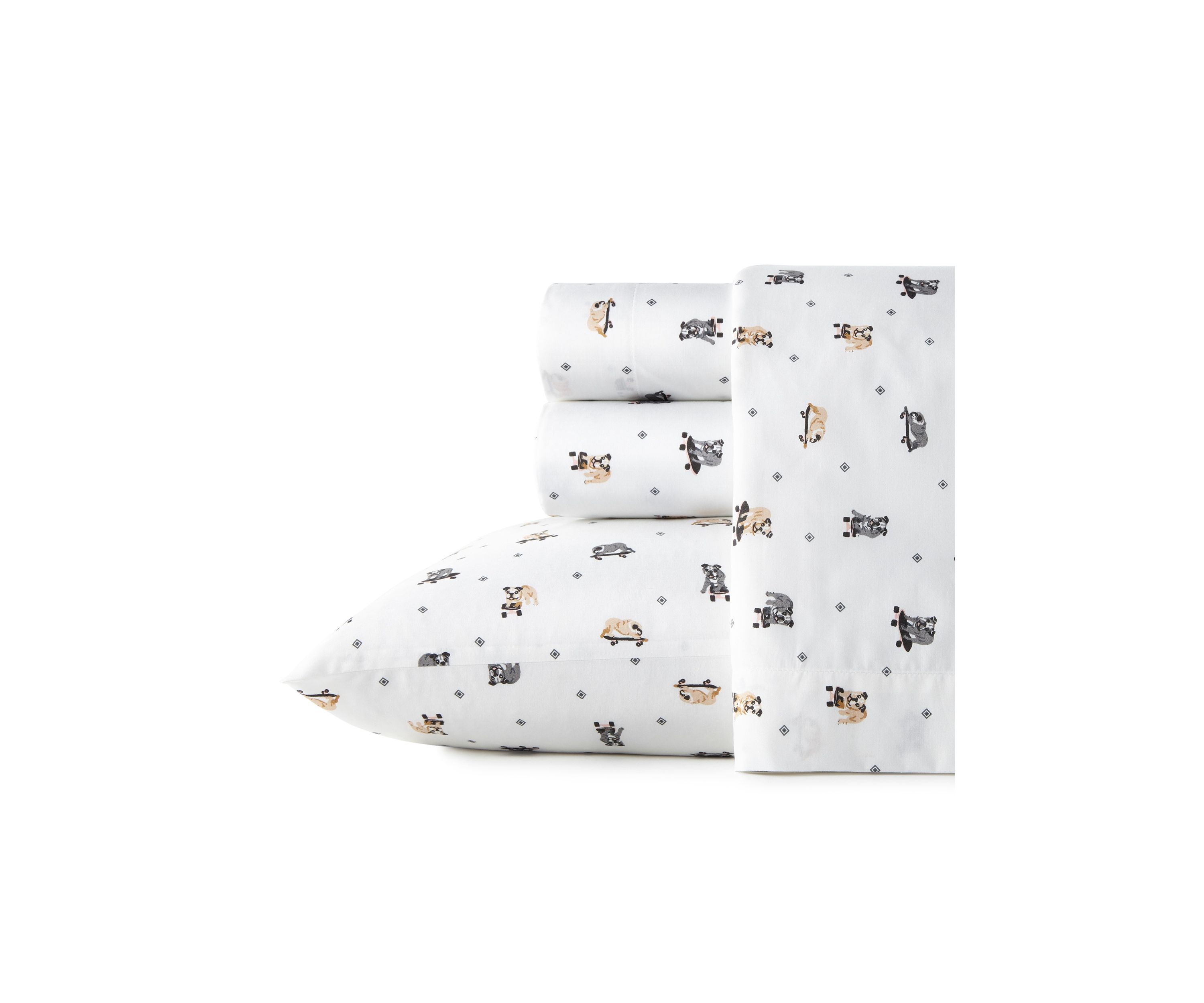Skateboarding Bulldogs Cotton Sheet Set