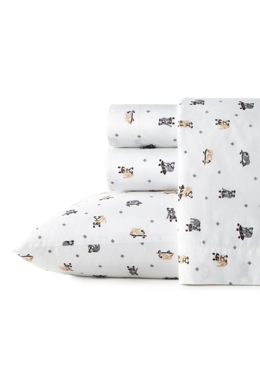 Skateboarding Bulldogs Cotton Sheet Set