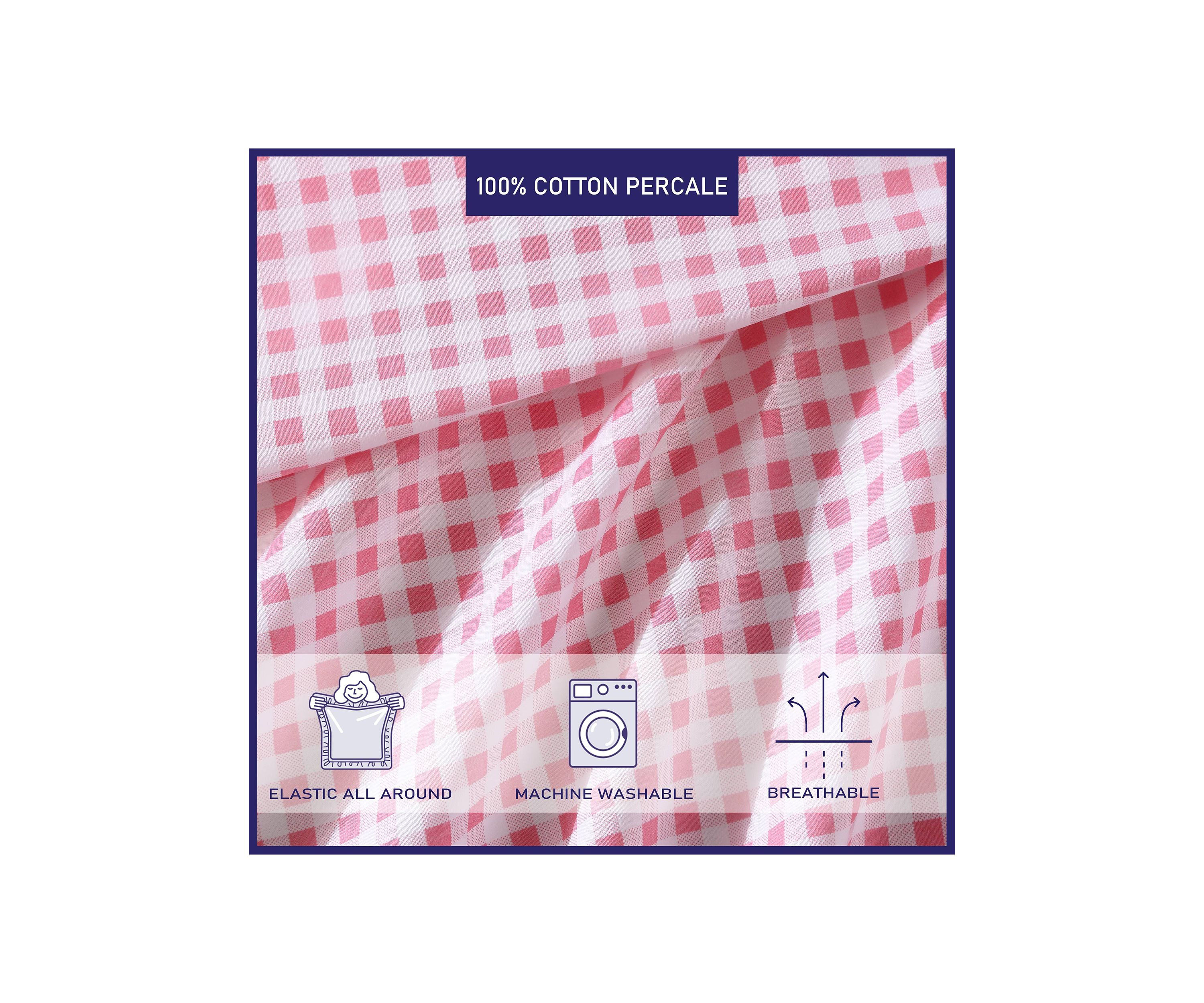 Gingham Plaid 4-Piece Percale Cotton Sheet Set