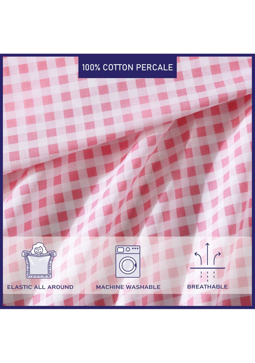 Gingham Plaid 4-Piece Percale Cotton Sheet Set