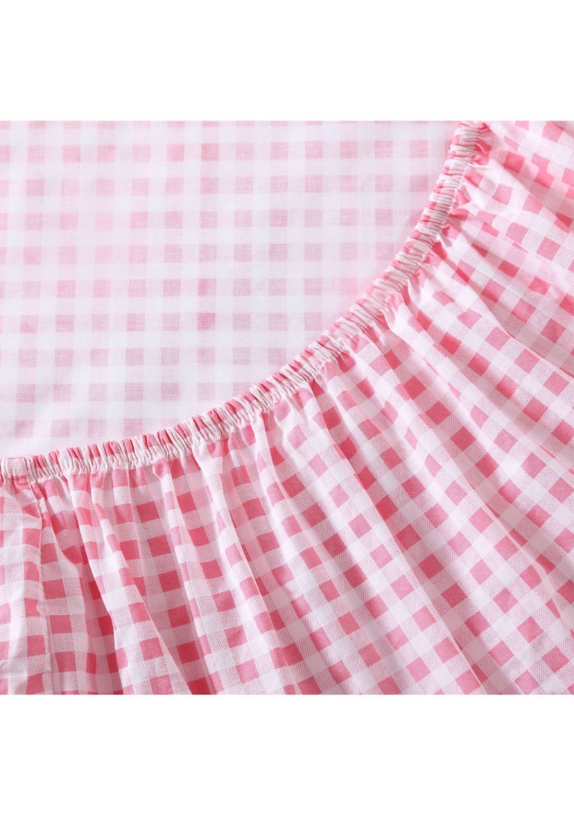 Gingham Plaid 4-Piece Percale Cotton Sheet Set