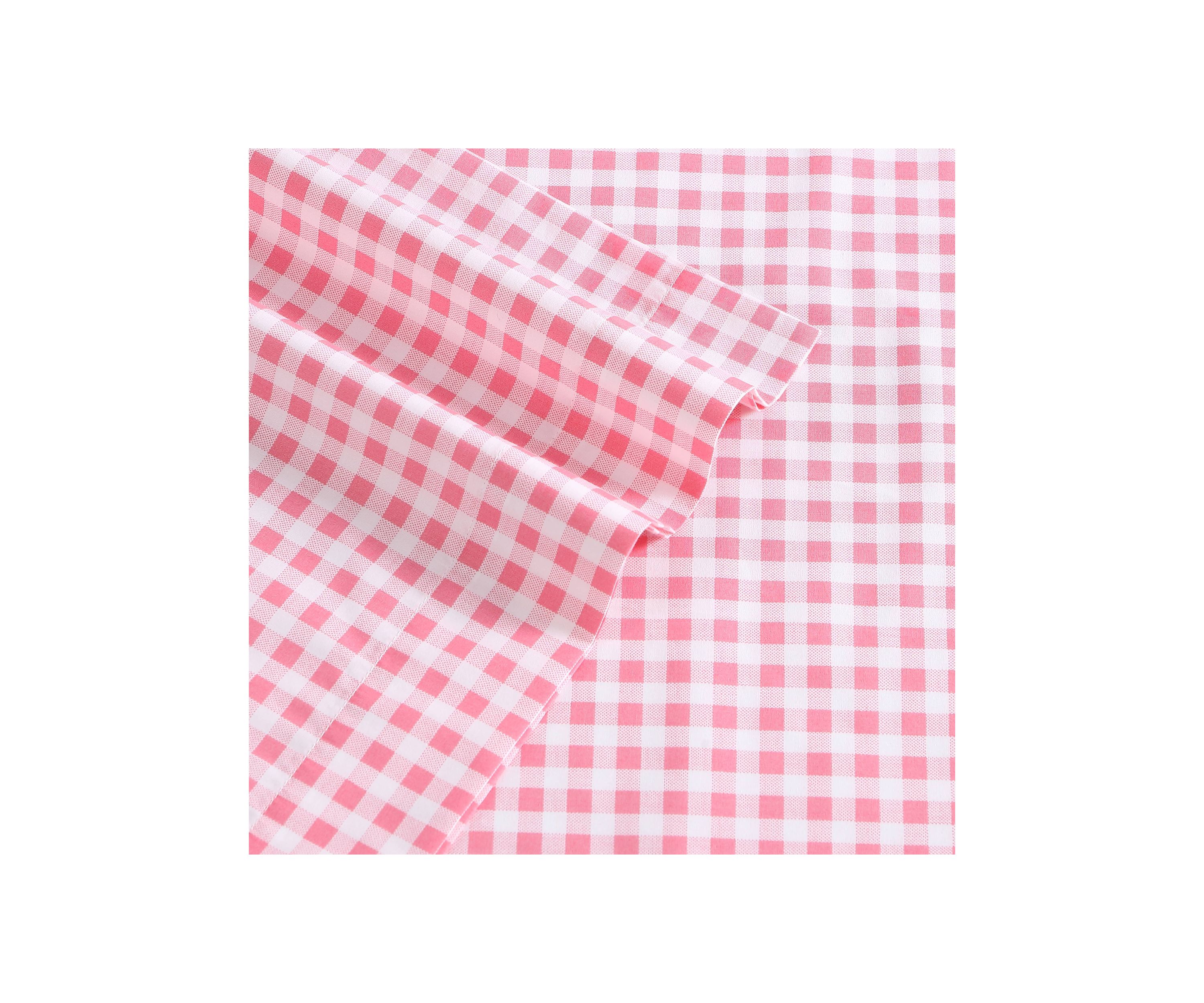 Gingham Plaid 4-Piece Percale Cotton Sheet Set