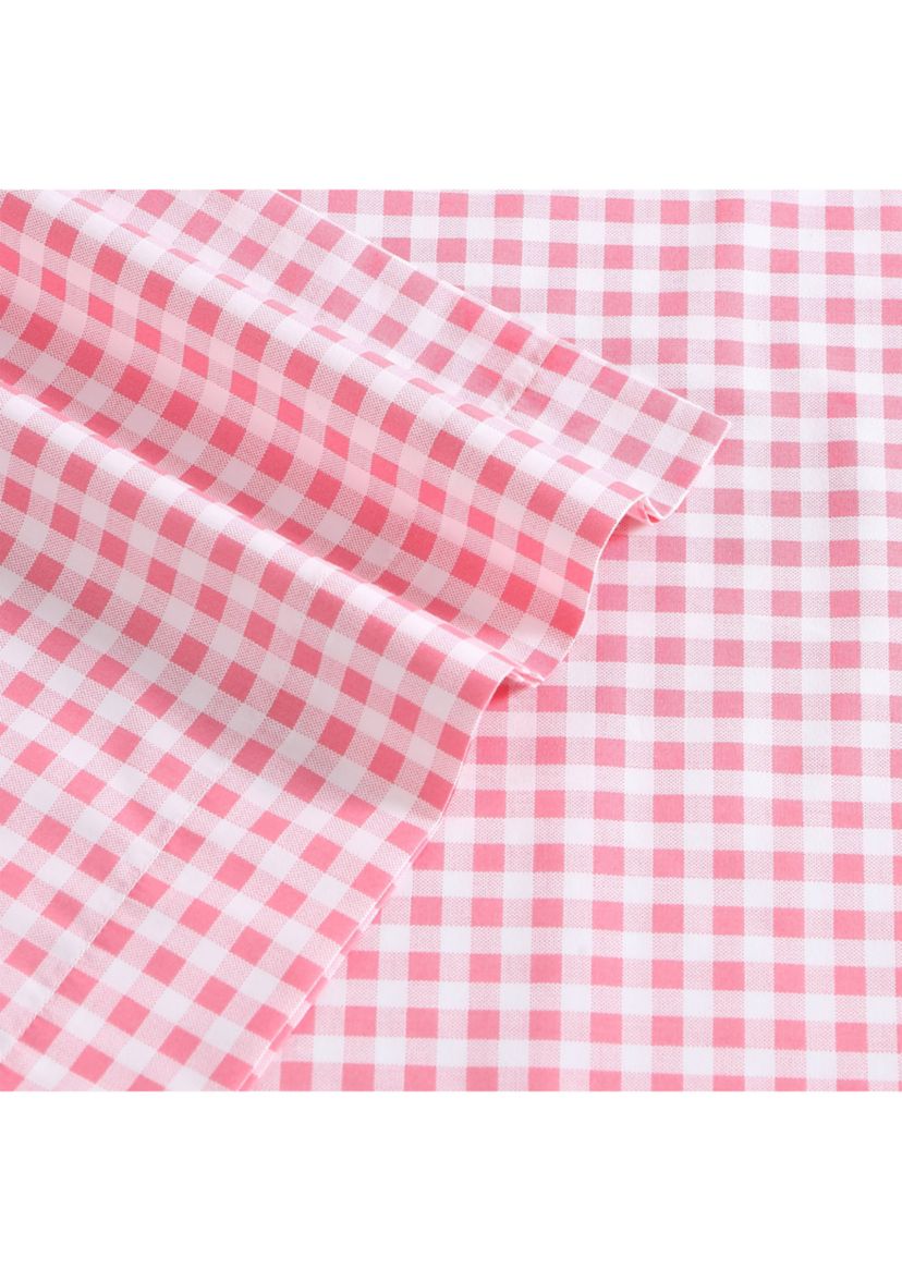 Gingham Plaid 4-Piece Percale Cotton Sheet Set