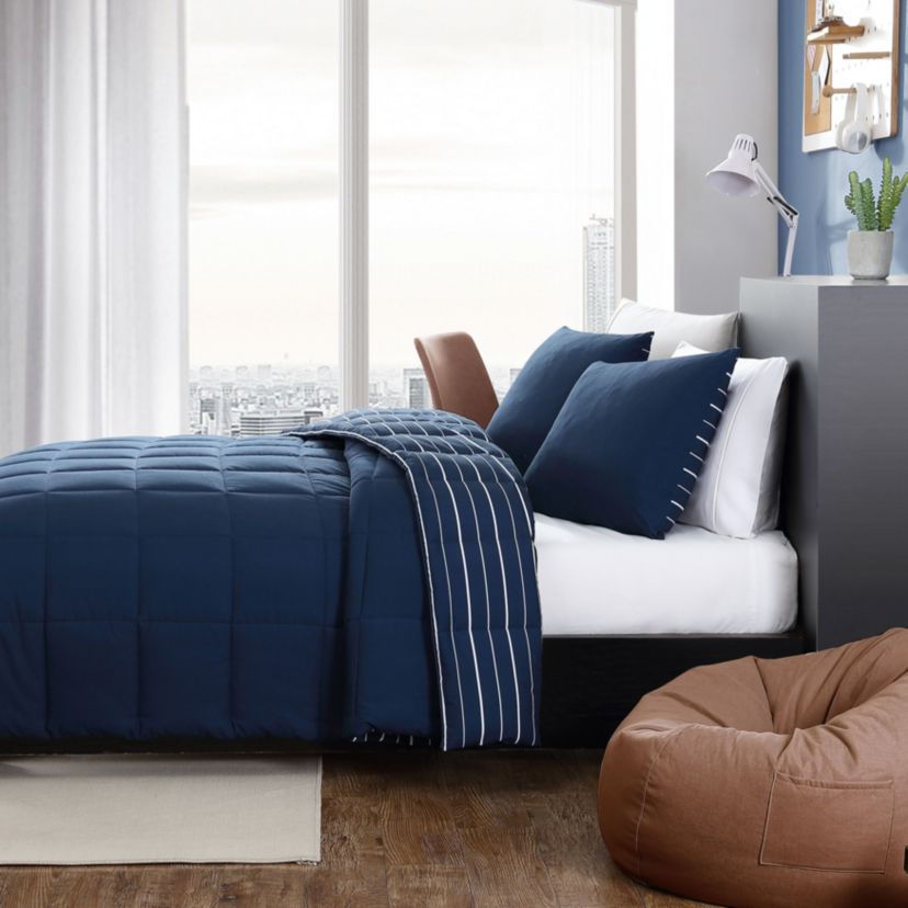 Longdale Solid Stripe Soft Microfiber- 2 Piece- Comforter Bedding Set